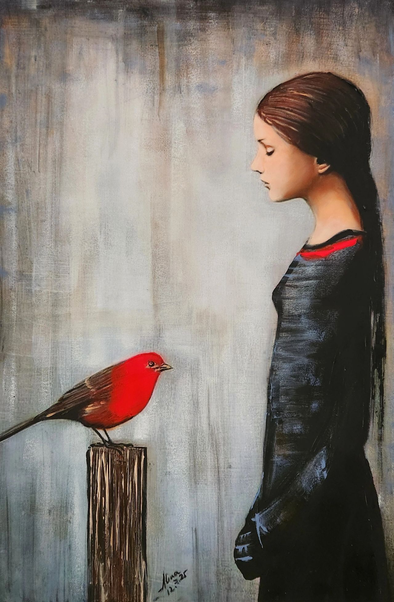 ArteDiAlina.com painting: Young Monalisa and the bird